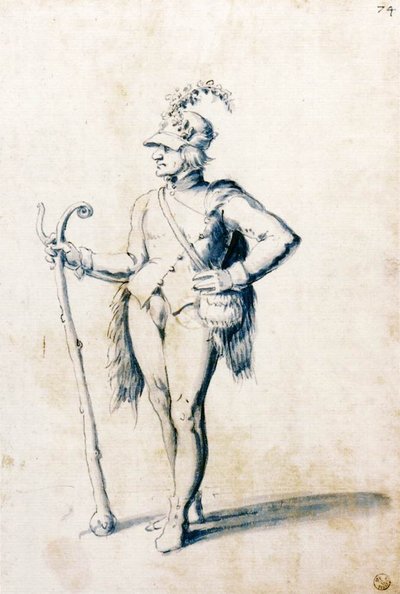 Costume Drawing for a Male Figure with Stave by Giuseppe Arcimboldo